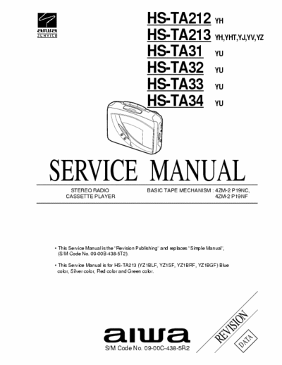 Aiwa HS-TA31, HS-TA32, HS-TA33, HS-TA34, HS-TA212, HS-TA213 Service Manual Fm Tape Player - Tape mech. 4ZM-2 P19NC, 4ZM-2 P19NF - (2.772Kb) pag. 14